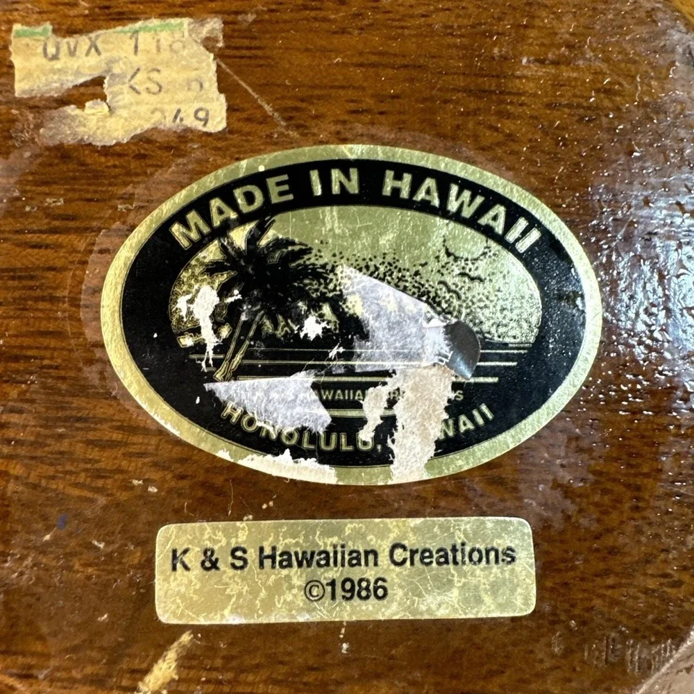 K & S Hawaiian Creations Vintage Hawaii Wood Plate Souvenir Hand Carved 1986